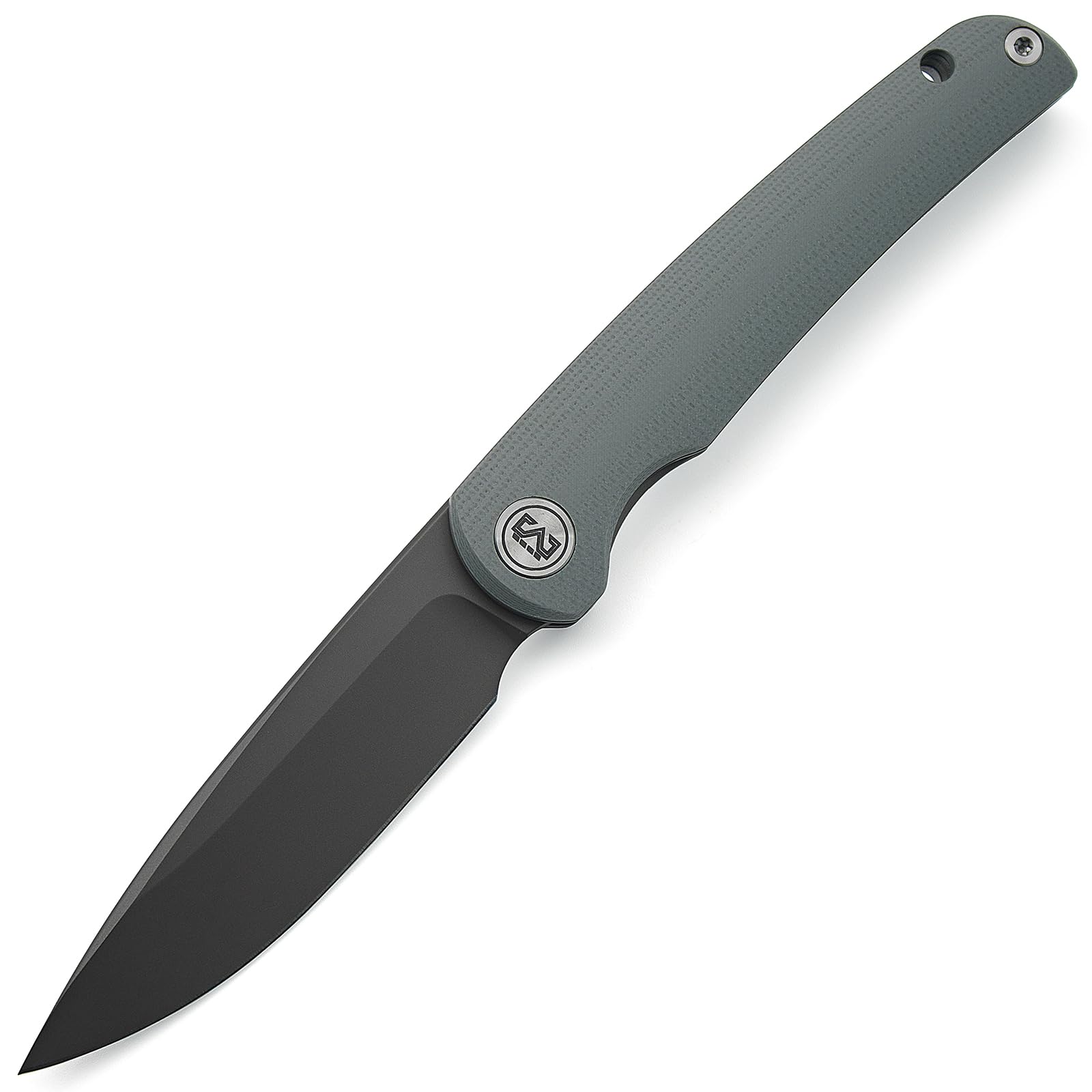 M Miguron Akri Front Flipper Folding Knife 3.18" Dark Grey PVD 14c28n Blade Grey G10 Handle With Deep Steel Pocket Clip Camping Hiking Pocket Knife MGR-801DGS