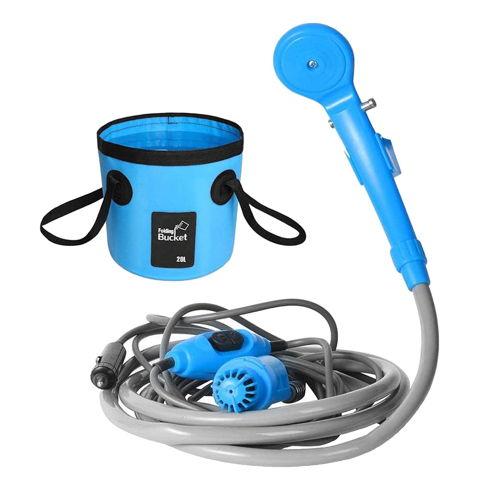 Ducha Portátil Bomba de Agua Cubeta Plegable Eléctrica con Cabezal de Ducha Cable de Alimentación Función Ajustable Adecuada para Camping Lav