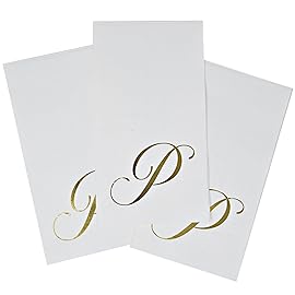 Gift Boutique 100 Gold Monogram Guest Napkins Letter P Disposable Paper Pack Elegant Golden Foil Dinner Hand Napkin for Bathroom Powder Room Holiday Wedding Baby Shower Decorative Towels