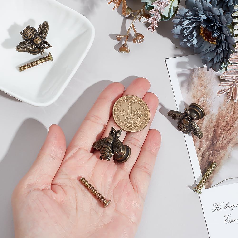 PH PandaHall 12 Sets Bee Cabinet Knobs Vintage Drawer Knobs Bee Shape Hardware Knob Animal Drawer Pulls Decorative Alloy Cabinet Handles Knob for Antique Jewelry Box Dresser Decoration, Antique Bronze