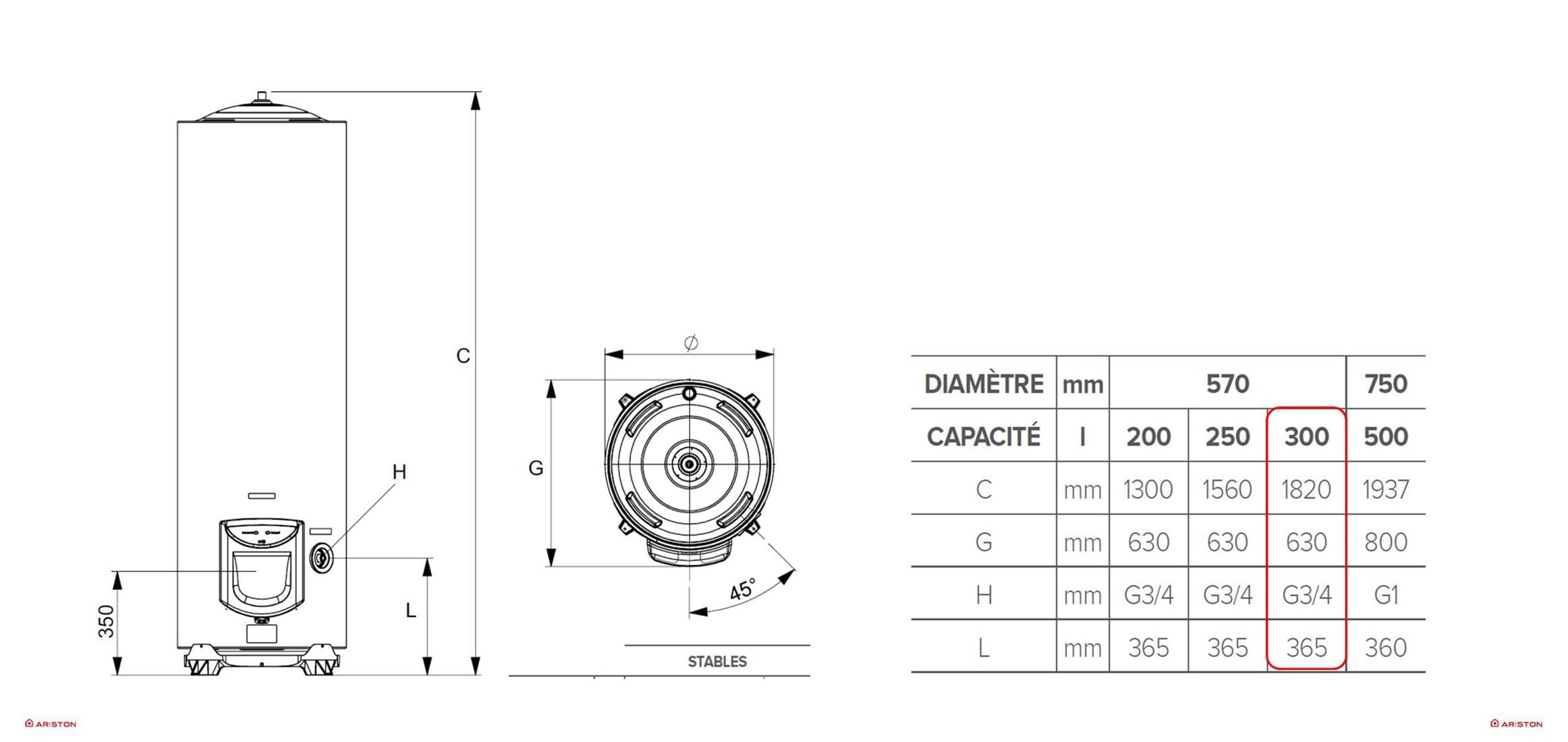 Ariston INITIO 300 L - Chauffe-eau Électrique au Sol 300L - Ø570mm - Résistance Blindée - Stable - NF Performance 2 étoiles - Conçu pour être installé en France