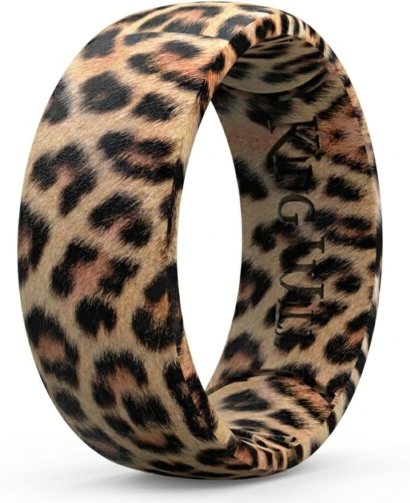 King Will Wild Animal Print Silicone Wedding Ring for Men Women, 7MM Width 2MM Thick Rubber Wedding Band, Leopard/Snake/Zebra/Tiger Pattern Comfort Fit Breathable Sports Ring for Active Lifestyle