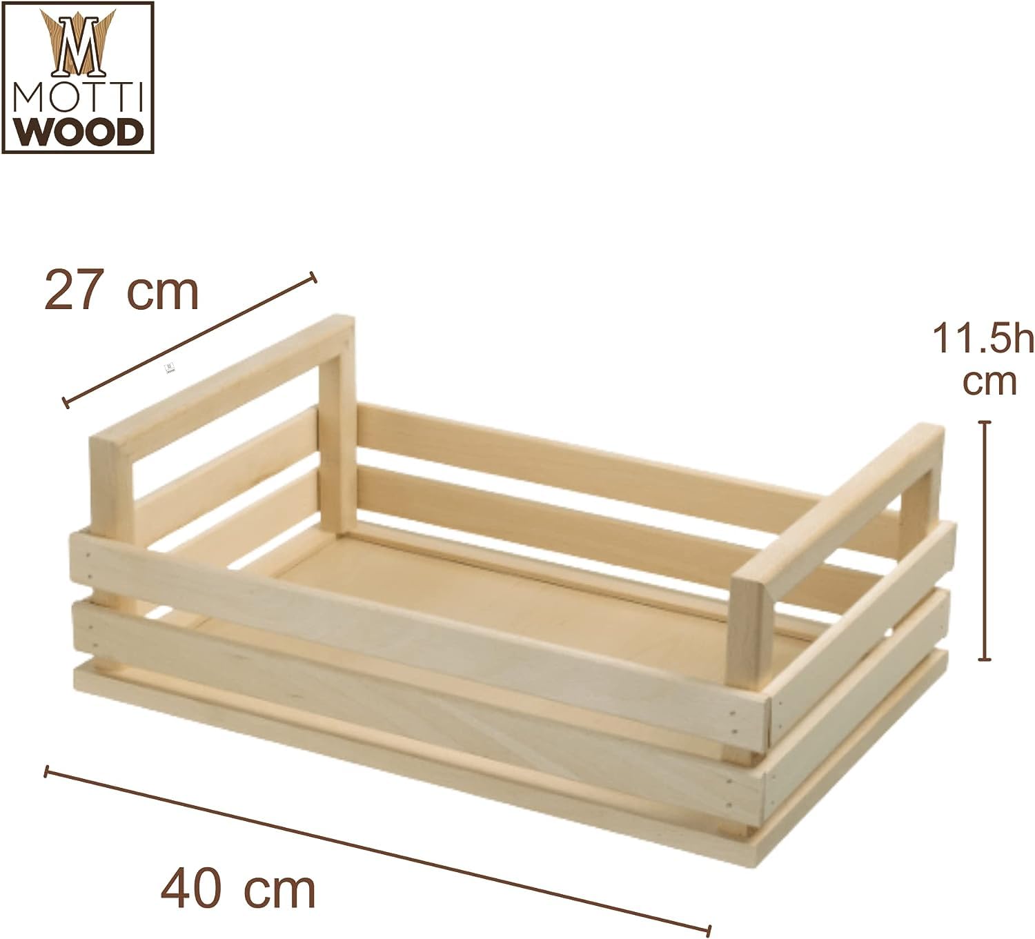 Set 5 Cassette in Legno Multiuso, 40X27×11.5h cm, 100% Faggio, Colore Naturale
