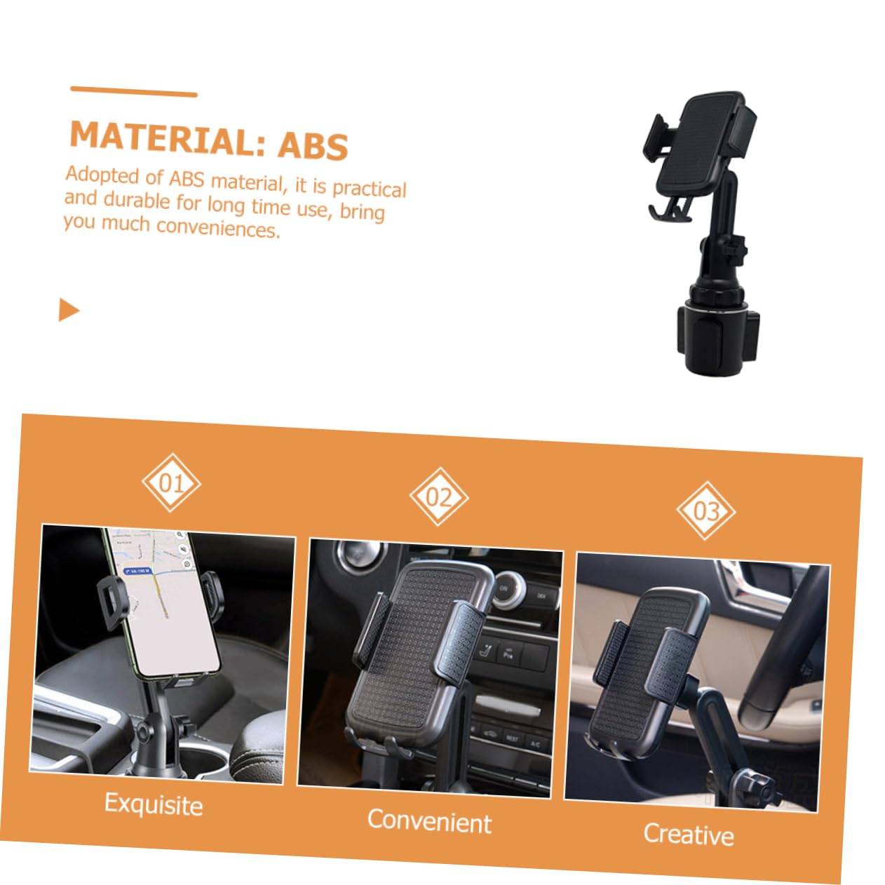 KOMBIUDA Supporto per Telefono da Auto Portabicchiere, Base Regolabile, Presa Stabile in Abs, per Auto e Camion