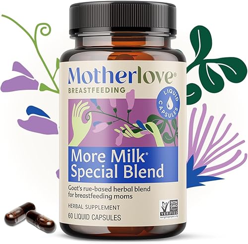 Vista 4 de Motherlove More Milk Mezcla Especial (60 cápsulas líquidas) Suplemento herbal para la lactancia con ruda cabruna para desarrollar tejido mamario