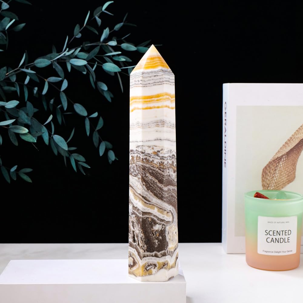 Obelisco decorativo de calcita amarilla con gema natural LVTFCO
