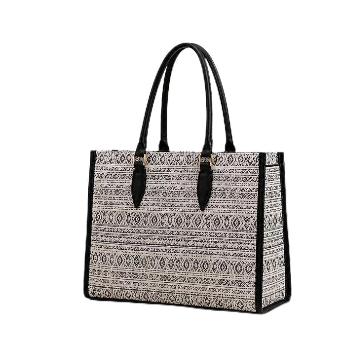 Women's Chic Argyle Pattern Canvas Tote Bag – Black and White Aesthetic Handbag, Large Capacity Everyday Shopper Bag with Sturdy Handles-picture-19