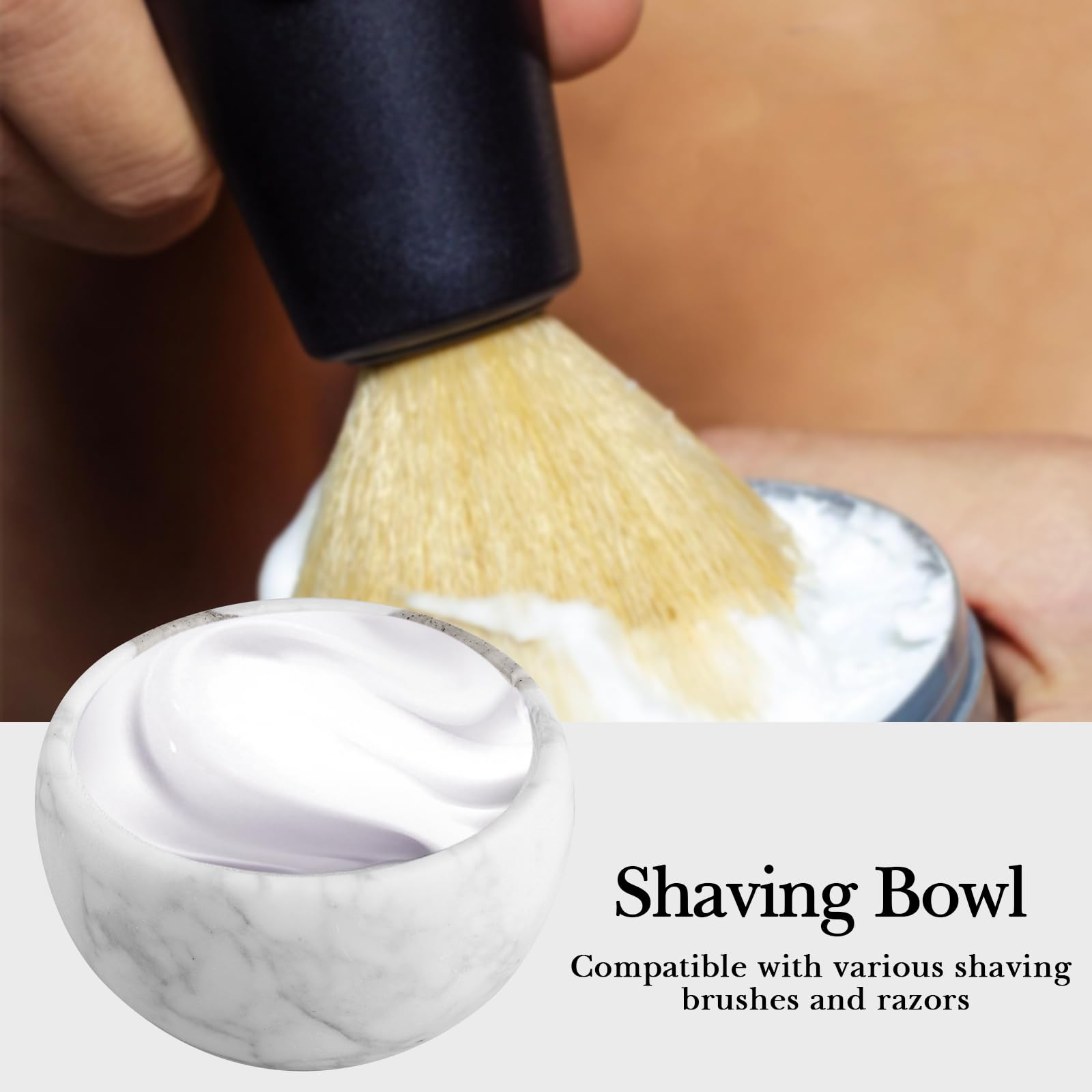 Linkidea Ciotola da barba in marmo, tazza per sapone da barba, tazza per uomo, bocca larga, barbiere, barba, rasoio, crema da barba