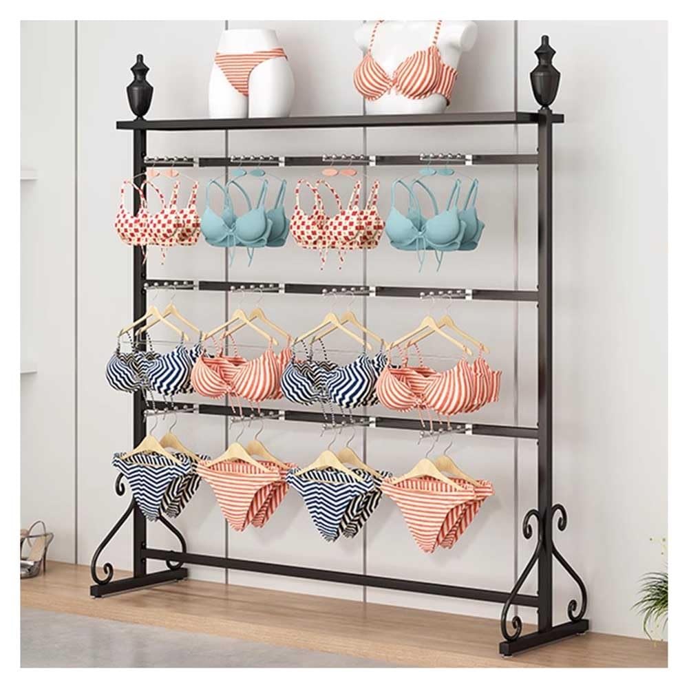 YNBSHGAA 4 Tier Metal Underwear Display Rack Floor Standing Garment Organizer Hanger for Socks Bra Panties Retail Store Display,Black-150x40x155cm