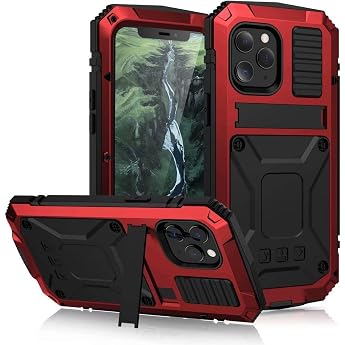 PboyiqiS iPhone 12 Pro Case, iPhone 12 Case, Shockproof, Waterproof, Dustproof, Triple Protection iPhone 12 6.1 inch Aluminum Case, Stand Function, Aluminum Bumper Case Built-in Tempered Glass