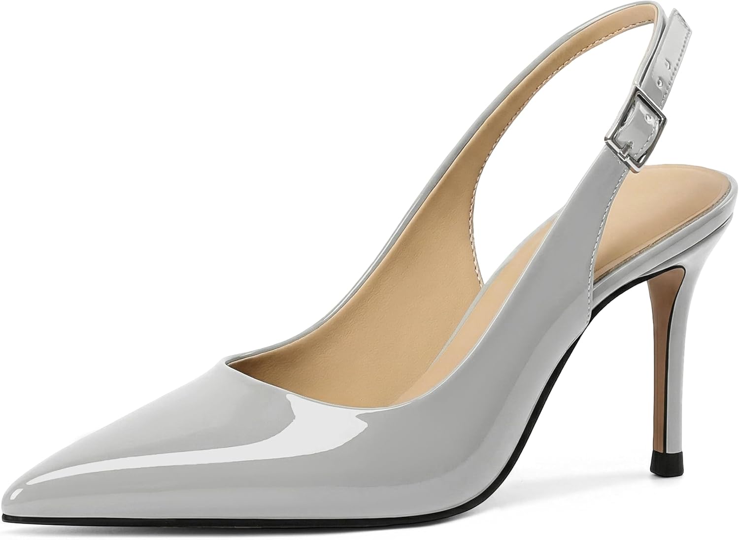 SAMMITOP Women's Pointed Toe Slingback Pumps Buckle Strap High Heels Stilettos Slip On Party Prom Dress Shoes 3.5 Inch