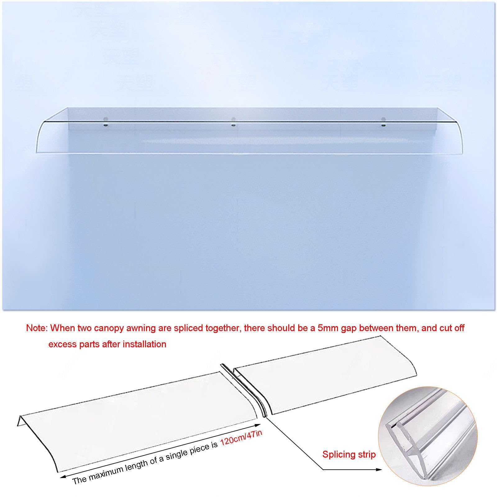 Tejadillo De Protección-Toldo para Puerta Y Ventanas-Tejadillo De Entrada De Puerta Invisible,Marquesina De Patio Exterio,Arquead,Toldo De Policarbonato para Balcones,Garajes,50x80cm/20x31in