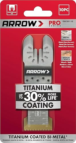 Miniatura 4 de Arrow OSC201-10 - Cuchillas oscilantes bimetálicas con revestimiento de titanio para metal (no ferroso), madera, madera con clavos, PVC, paneles de