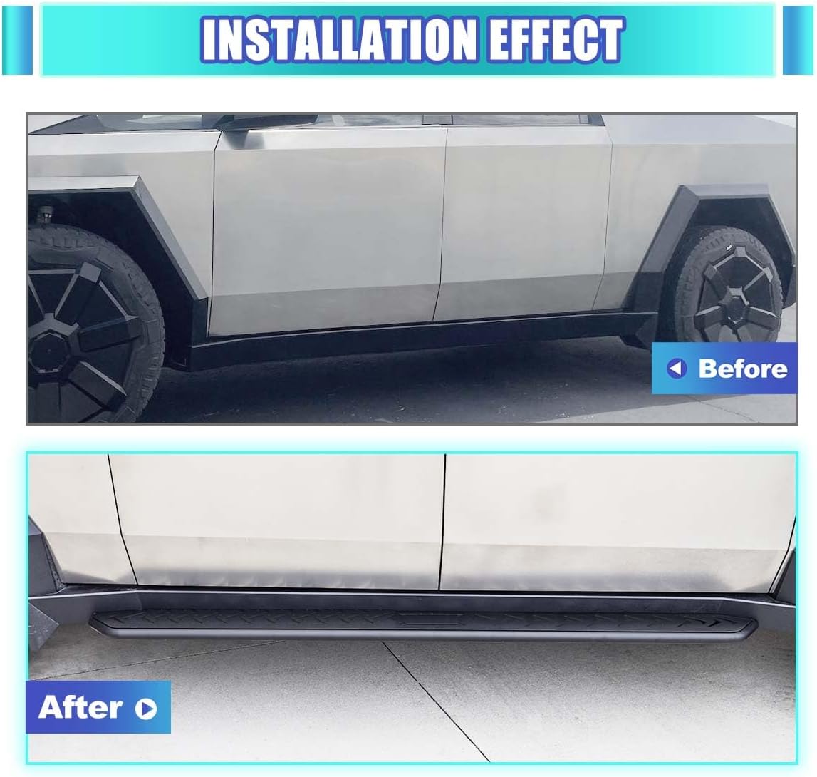 Running Boards Side Steps for Tesla Cybertruck 2024 2025, Heavy-Duty Steel Nerf Bars Step Plates Rock Rails for Cybertruck, Bolt-on Installation, Black Matte Power Coating (2PCS, Style-A)