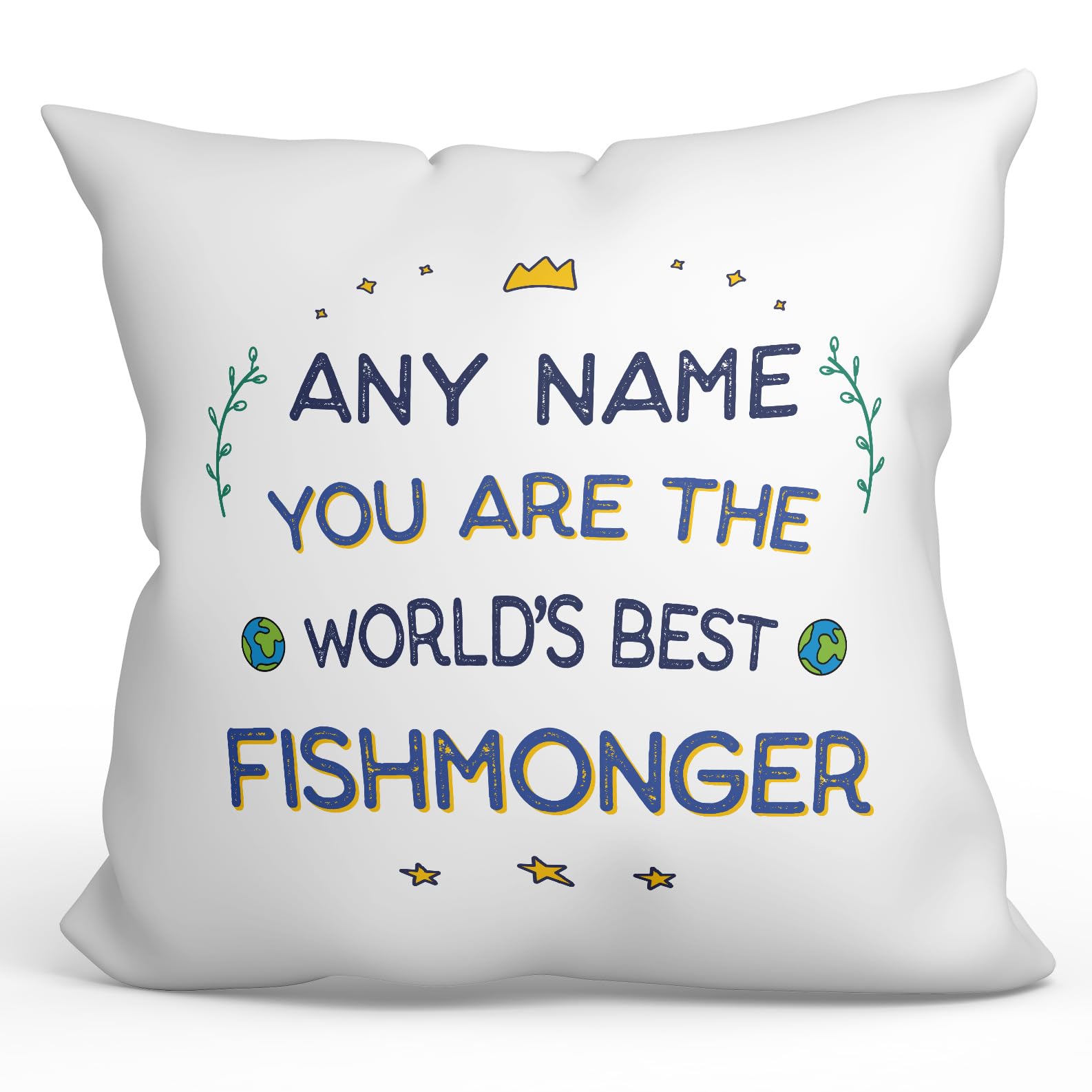 MUGFFINS Personalised Cushion for FISHMONGER Padding included - in English - World's Best - Funny custom gift - Pillow: cover and filling 15.7x15.7 inches โ image 1