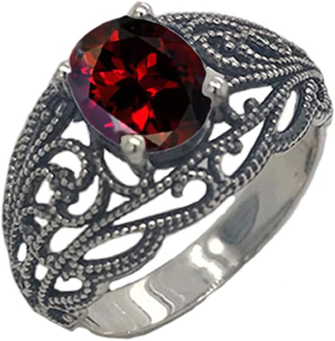 Elegant Oxidized Sterling Silver Personalized Genuine Birthstone Filigree Ring