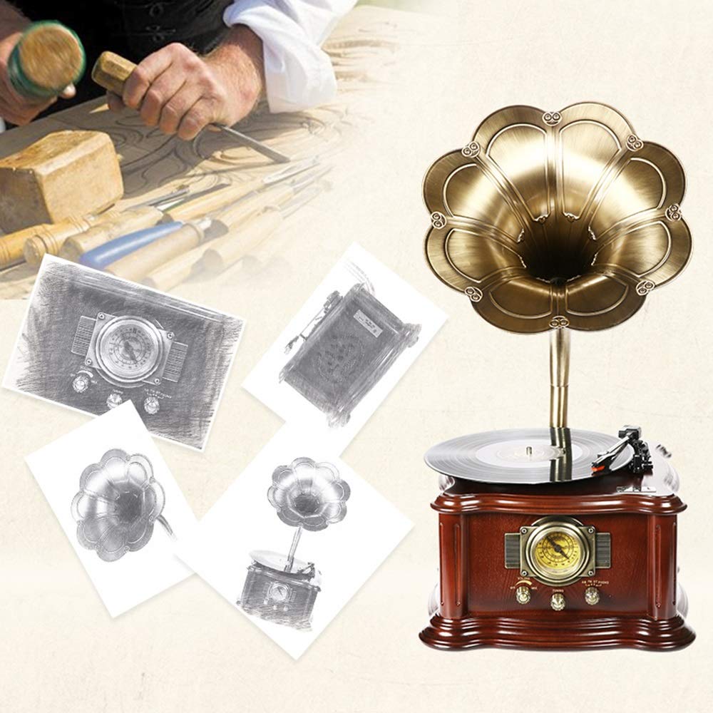 Odtwarzacze płyt winylowych retro Bluetooth Audio dekoracja domu salonu europejski retro gramofon czysta miedź duży głośnik