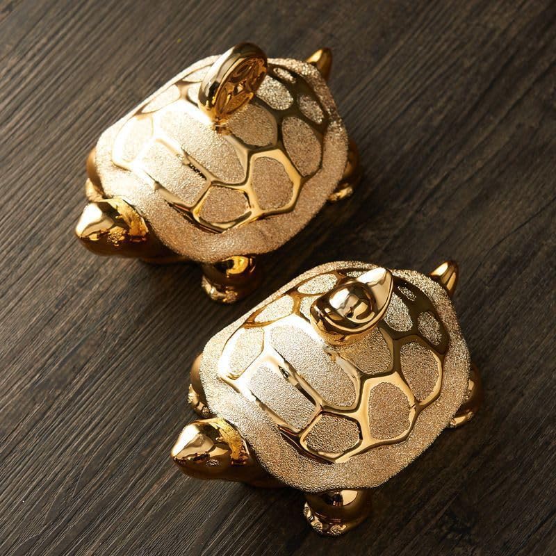 Amazon.co.jp: YUEANDCUN ゴールド 亀 置物, セラミック製, 金色