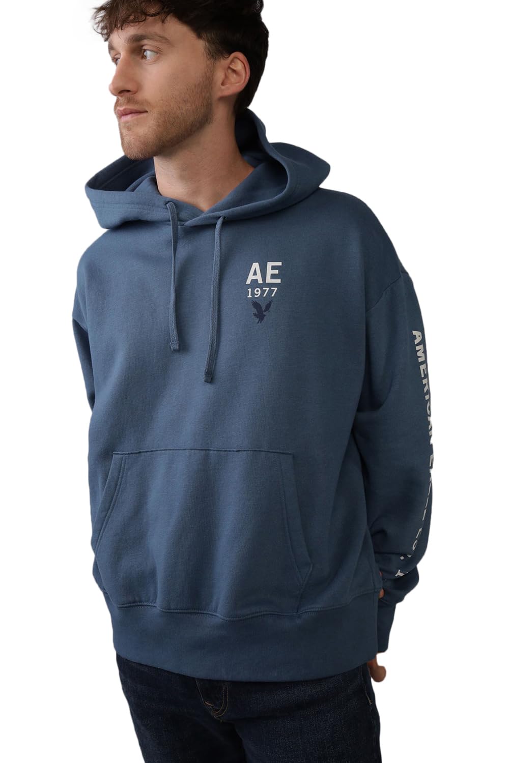 american eagle Men Blue Logo Graphic Hoodie-picture-28