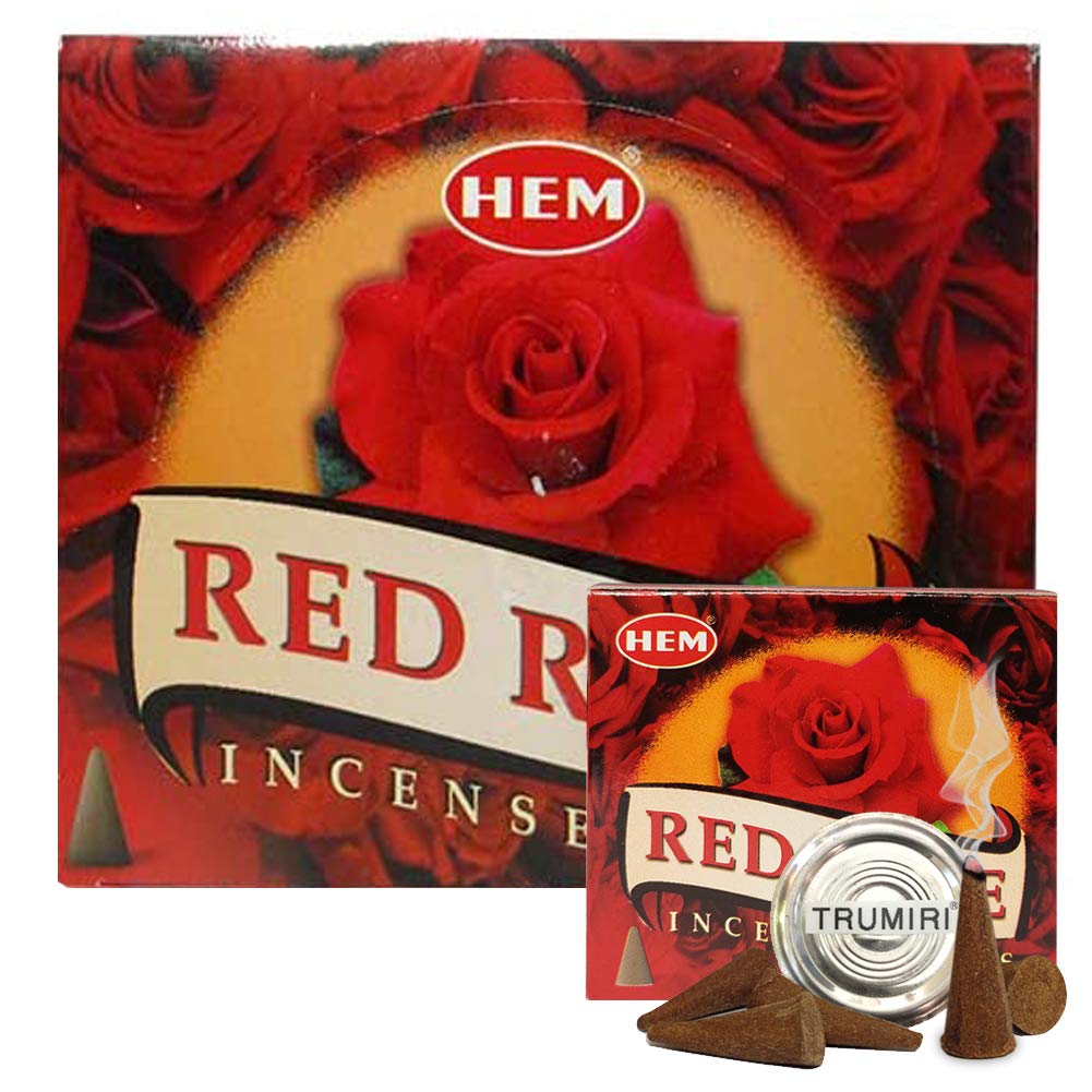 TRUMIRI Red Rose Incense Cone Bundle: 14 Sets of 12 Packets (120 Pieces) with Incense Holder