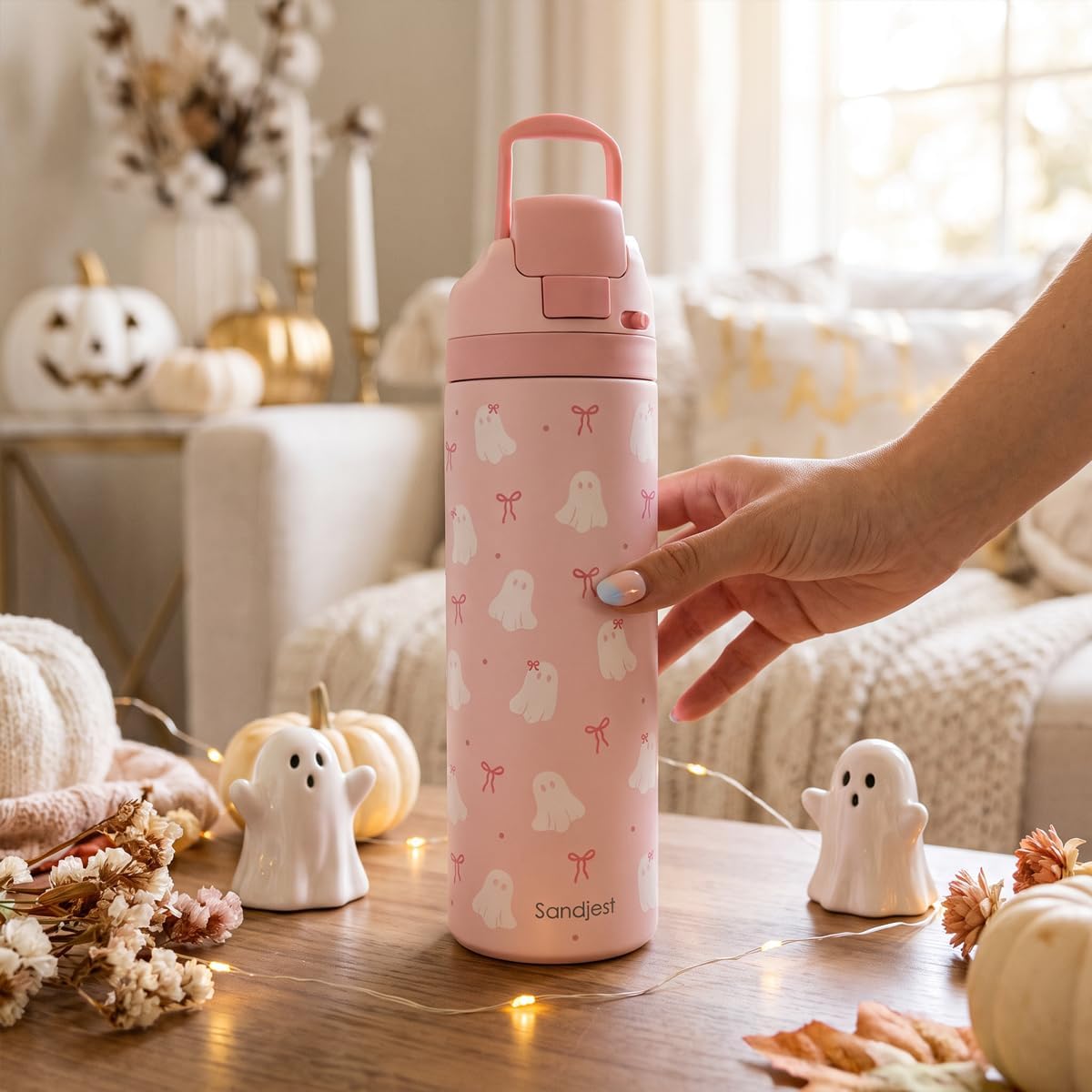 Halloween Insulated Stainless Steel Water Bottle with Straw for Sports and Travel 24 Ounces for Women Girls Friends Teens Birthday