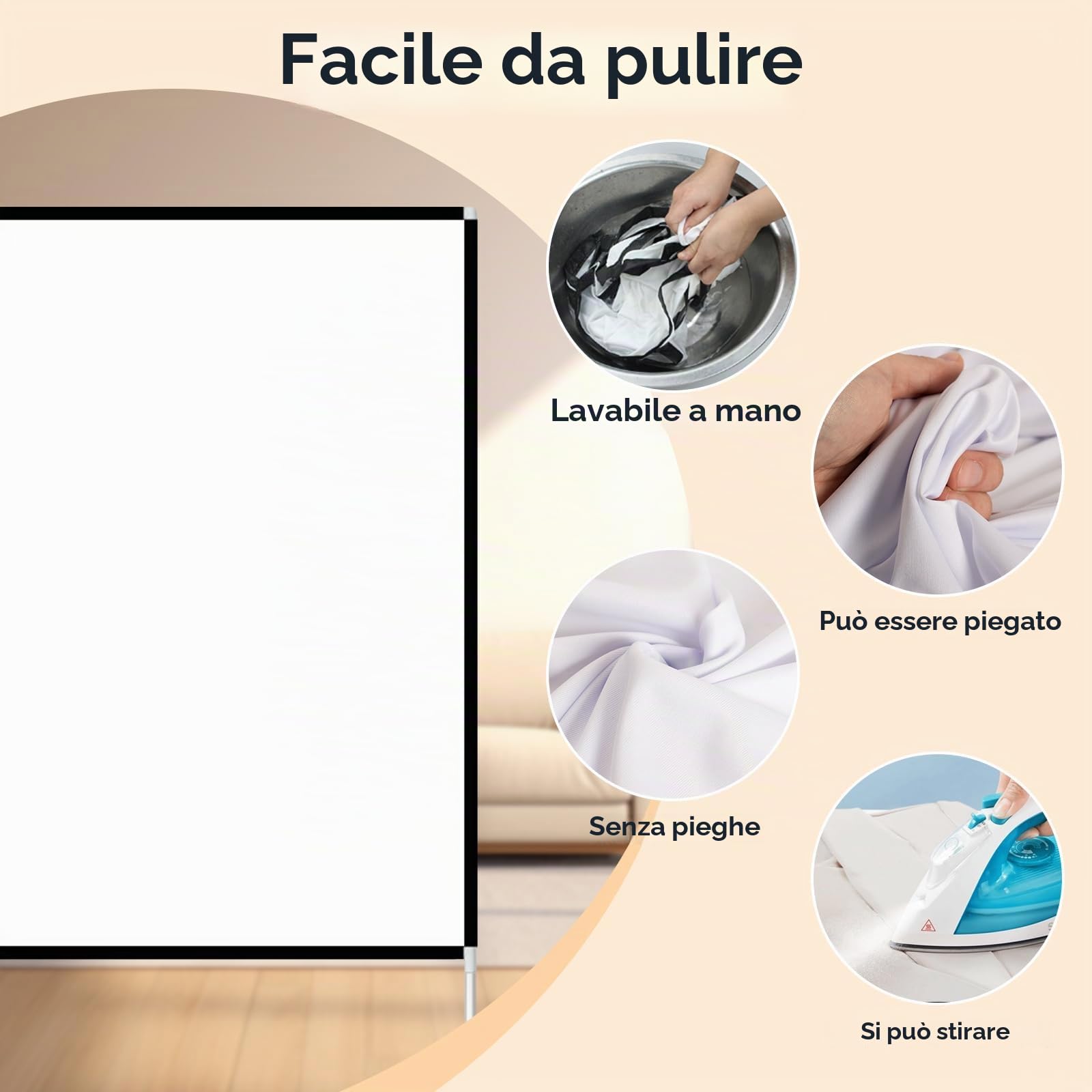 Todeco Schermo per Proiettore 100 Pollici, Portatile con Supporto, 16:9 | 4K Full HD e 3D, proiezione fronte/retro, pieghevole, lavabile, borsa inclusa, per casa, ufficio e all'aperto