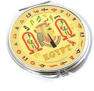 مراية جيب للمكياج ولمستحضرات التجميل بتصميم مصري فرعوني، هدايا تذكارية مصرية للنساء والأمهات من ايماتجار (تصميم الملكة كليوباترا - لون ذهبي - طول 7 سم)