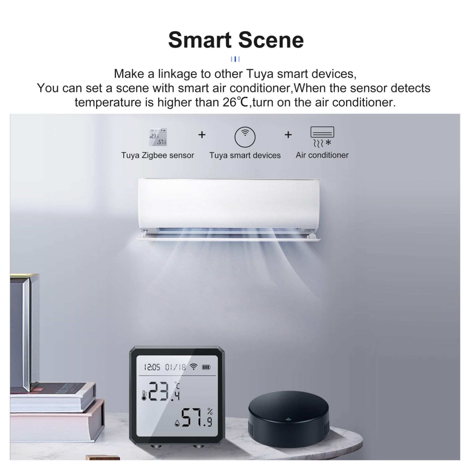 Termohigrómetro Higrómetro Inteligente del Termómetro del Sensor De La Humedad De La Temperatura con La Pantalla LCD(Black 1 pc)