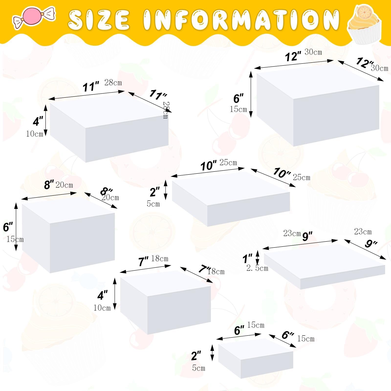 HEYOUTH Set di 7 rialzi grandi per buffet (15-30 cm) in acrilico – Scatole espositive quadrate con fondo cavo per tavoli di dessert, presentazione di alimenti e forniture per catering (White)