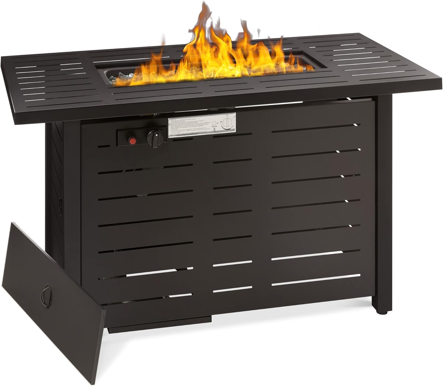 Best Choice Products Fire Pit Table 42in 50,000 BTU Rectangular Steel Propane Gas for Outdoor, Patio w/Burner Lid, Auto Ignition, Hideaway Tank Storage, Cover, Glass Beads - Dark Brown