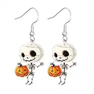 Cute Halloween Gifts for Women,Skeleton Pumpkin Dangle Earrings for Adults,Skull Halloween Earrings for Daughter/Mom/Teacher