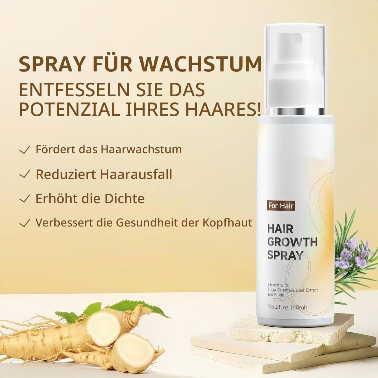 Snidin Haarwuchsspray, Spray gegen Haarausfall für stärkeres und volleres Haar, natürliches Haarverdichtungsserum für trockenes und geschädigtes Haar, fördert dickeres, natürliches Haar,2PCS