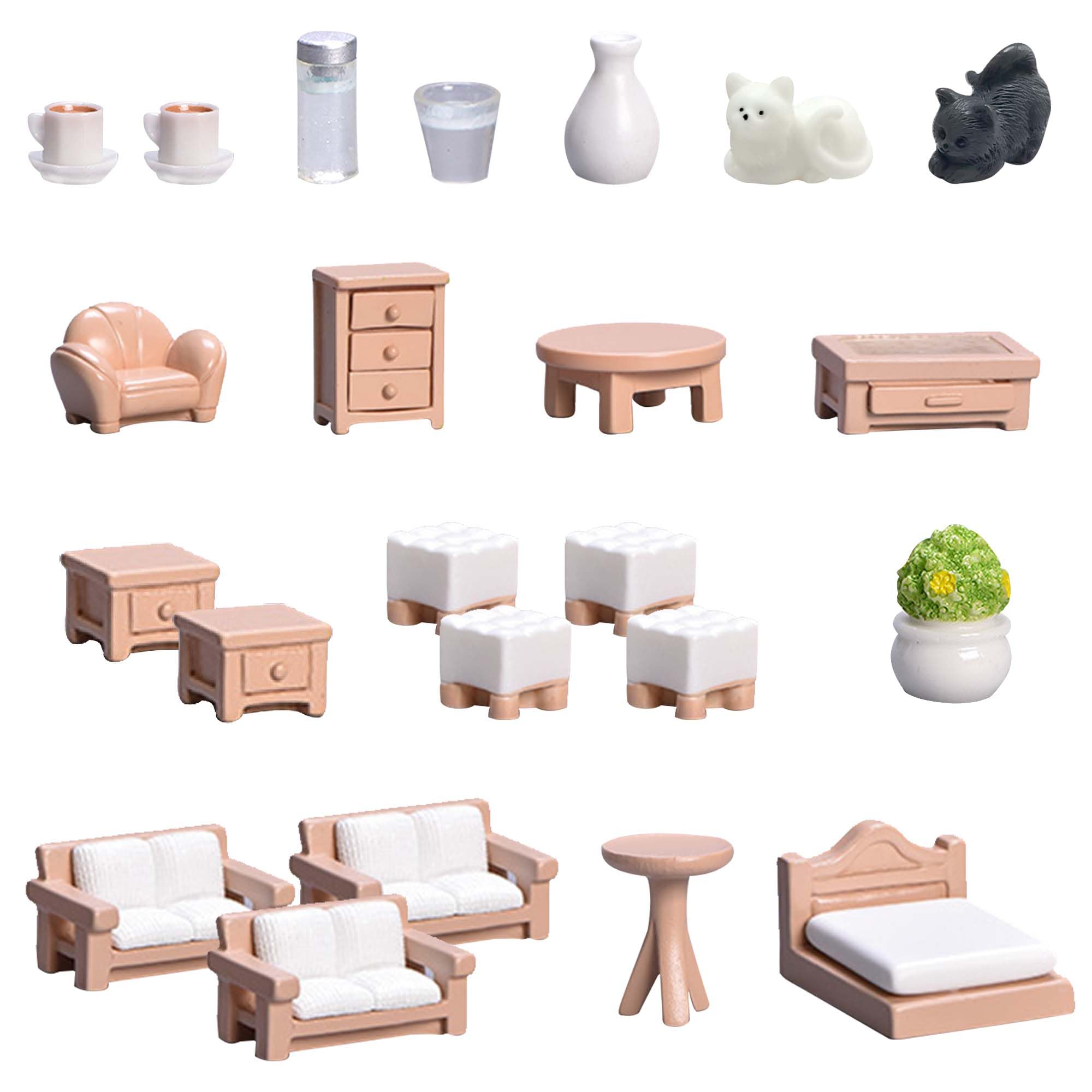 23 Pieces Dollhouse Mini Furniture Decoration Set DIY Accessories Including Dining Room Sitting Living Bedroom Toys for Baby Children Girls