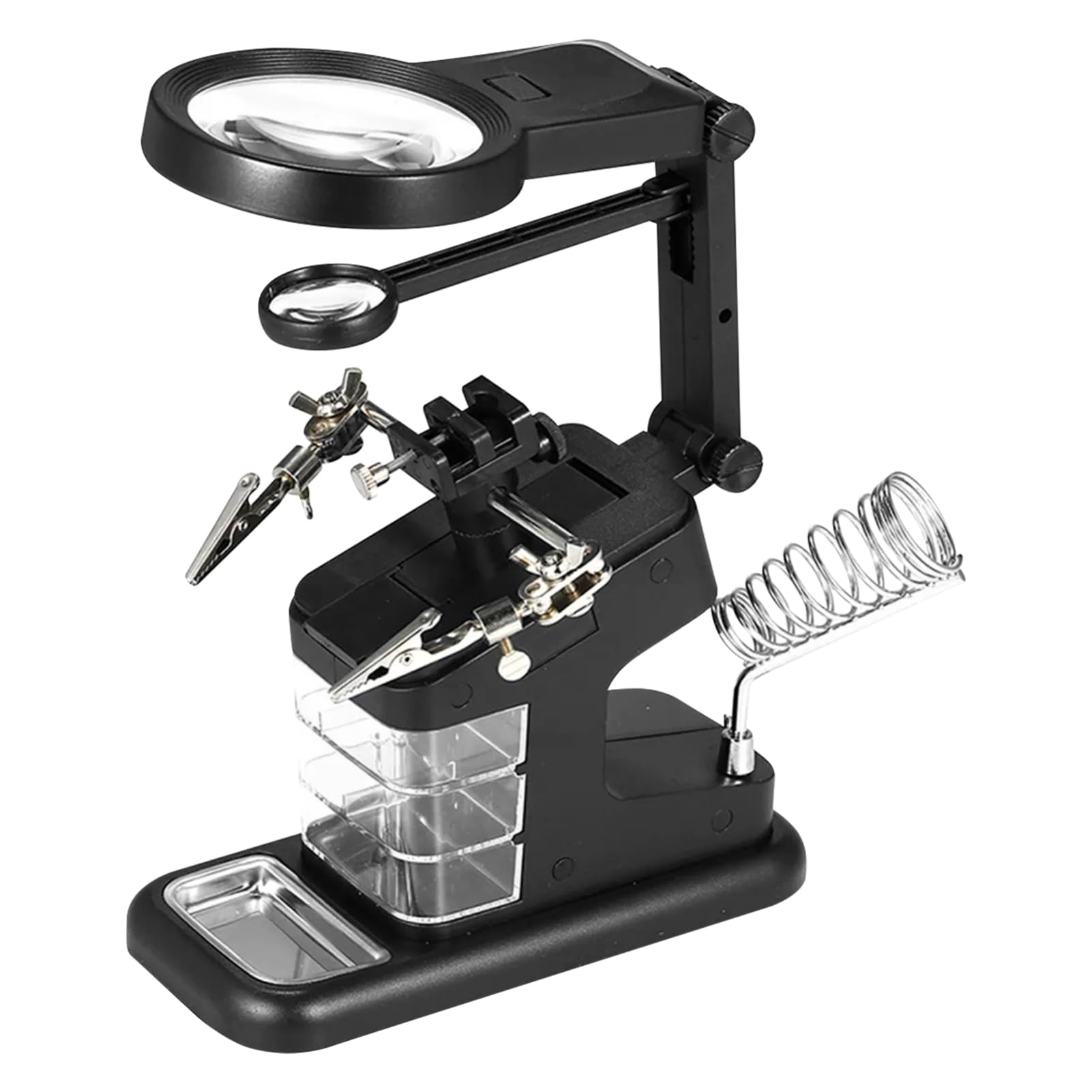 ABOOFAN Supporto Terza Mano Lente di Ingrandimento e 10 LED per Saldatura, Braccio Regolabile in Abs e Metallo per Riparazioni Elettroniche e Lavori di Precisione