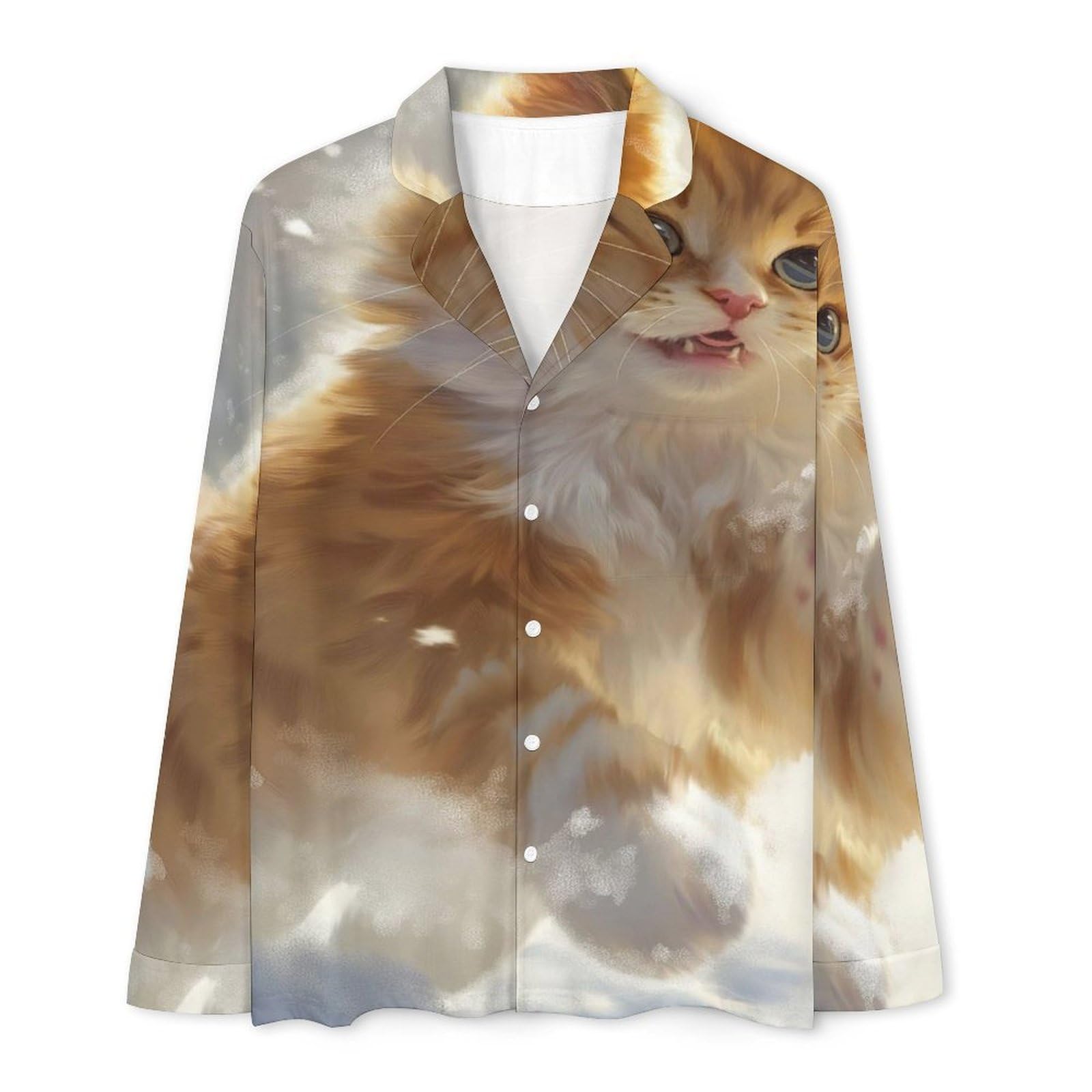OLEETS Completo Pigiama da Uomo 2 Pezzi - Gatto delle Nevi Pigiama Invernale Completo con Top E Pantaloni 2 Pezzi Morbido E Confortevole Casual da Notte