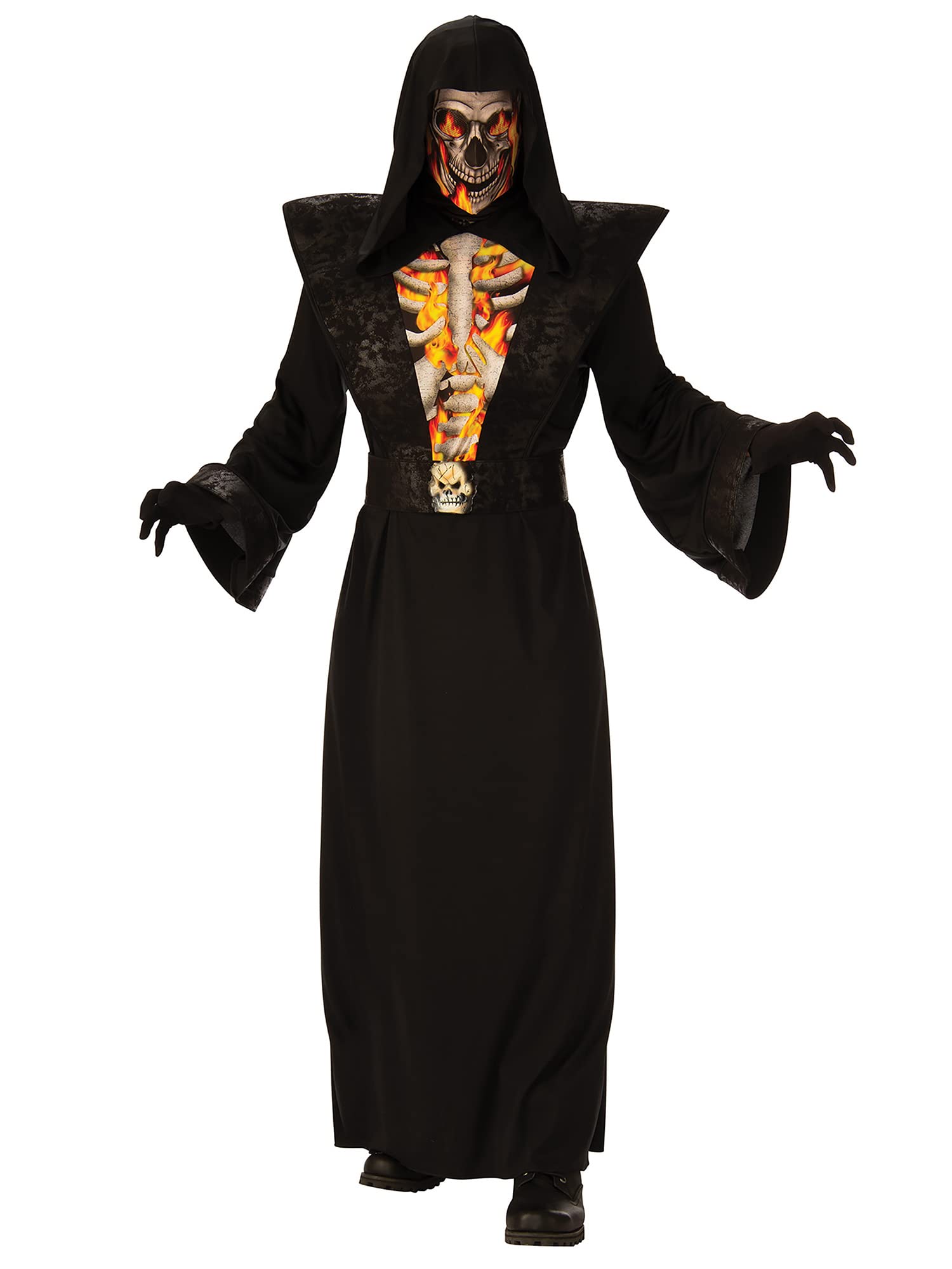 Bristol Novelty 301585STD Fiery Skeleton Reaper Adult Costume, Men, Black, STD Halloween Halloween