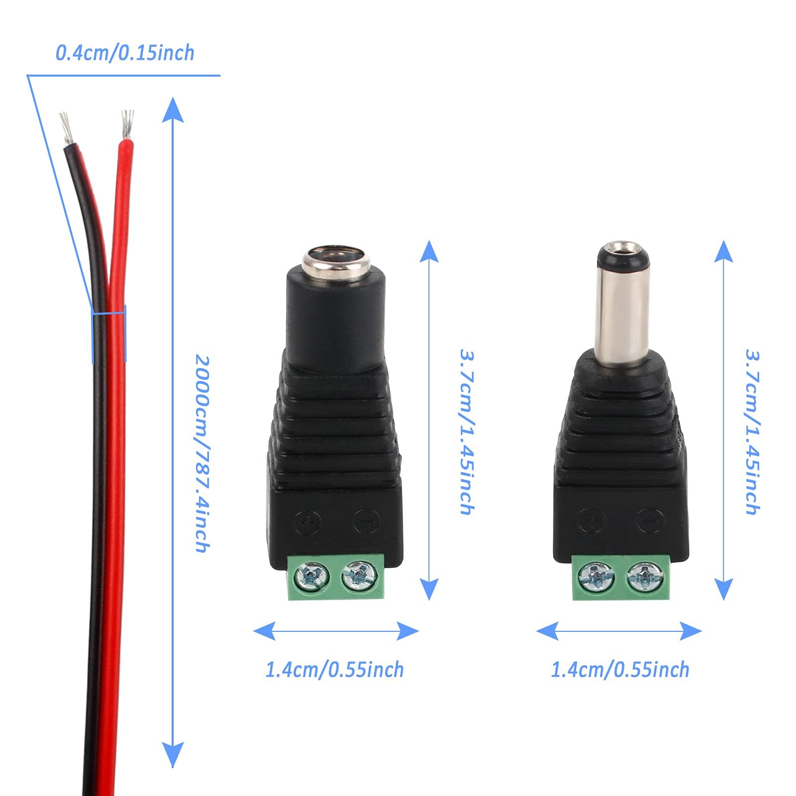 20 m/65,6 ft 2 pin LED striscia di collegamento per SMD 3528 2835 5050 5630 strisce LED monocromatiche e altre luci a LED DC 12 V, 24 V, cavo di collegamento a LED