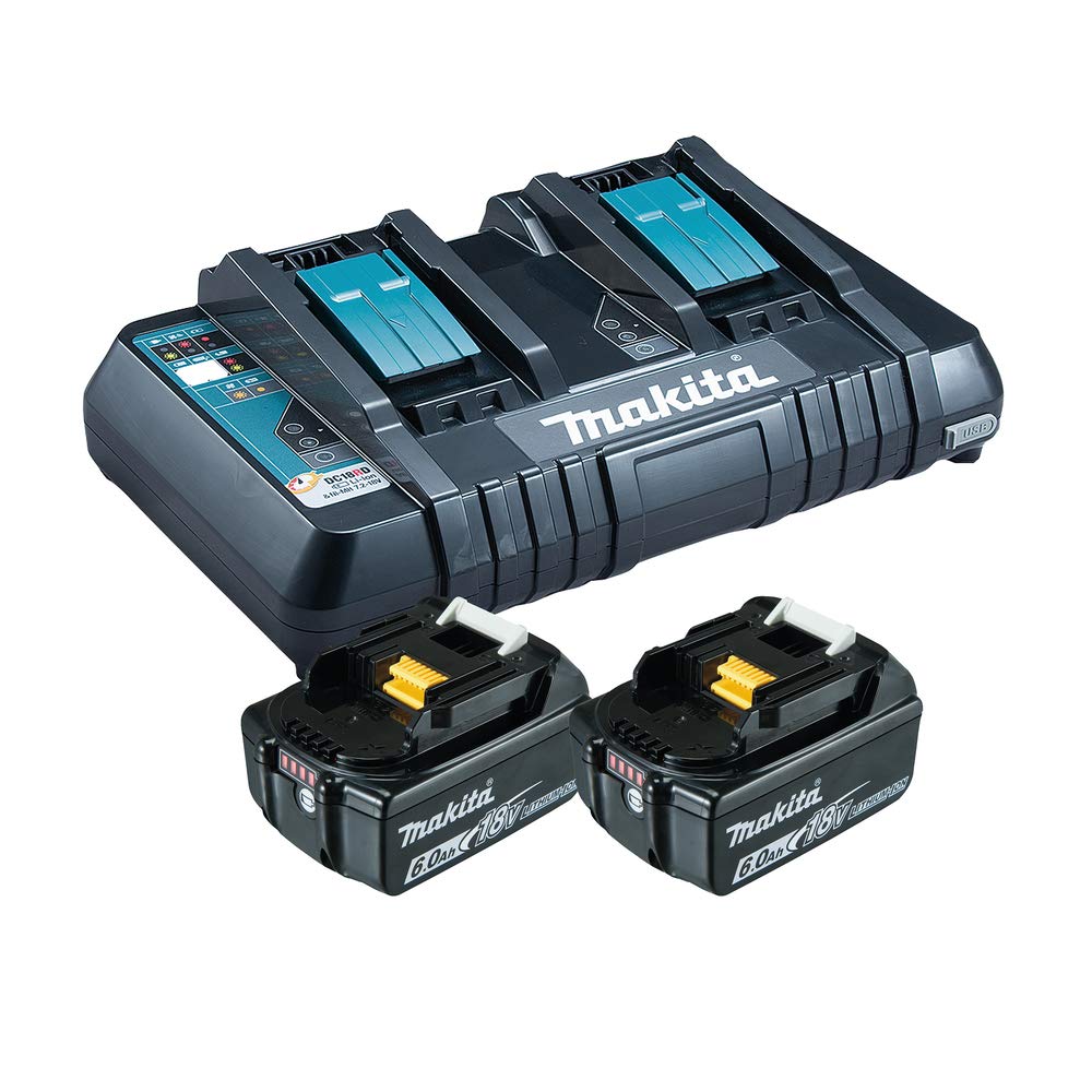 Makita Power Source Kit 18 V mit 2x BL 1860 B Akku 6,0 Ah + DC 18 RD Doppelladegerät (199484-8)