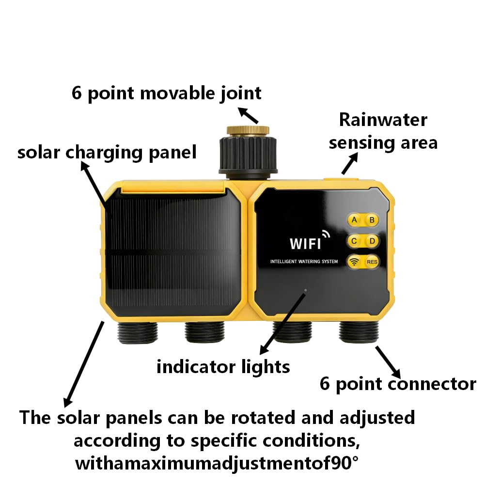 EasyByMall Smart Solar - Sistema di irrigazione a goccia, timer automatico dell'acqua a 4 vie con micro-spray, kit da giardino ricaricabile USB-C per piante da esterno
