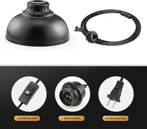 Miniatura 6 de Lámpara colgante enchufable, luces colgantes de 15 pies con cable de enchufe, interruptor de encendidoapagado, lámpara colgante industrial con cable