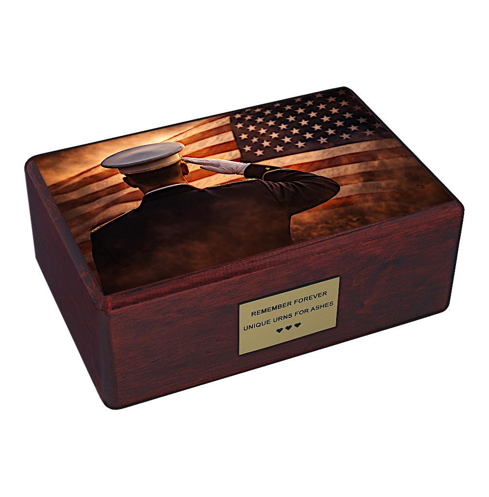 Wooden Memorial Featuring American Soldier Urn Patriotic Funeral Urn for Adults
