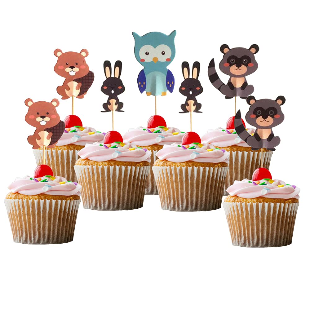 Cupcake Toppers, Double Sided Jungle Zoo Animal ThemeToppers, Dessert Muffin Cake Decoration For Kid's Birthday Parties, Baby Shower, Kid's Party, Wedding Party, Anniversary Party 24Pcs