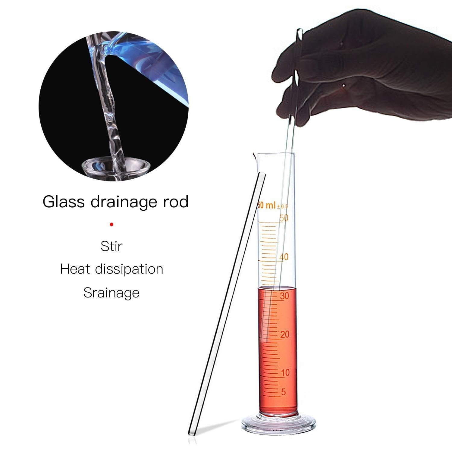 Probeta de Laboratorio para Ciencias, Juego de Laboratorio de Vidrio de borosilicato de 10 Piezas con Cilindros de 5-100 ml, pipetas de 9-12 cm, cepillos, Barra agitadora