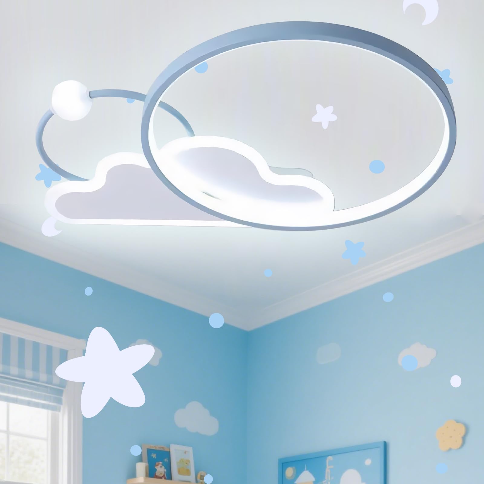 HXYSXHJUO 52CM Cloud Kids LED Ceiling Lights with Remote, Modern Pink Round Flush Mount Fixture, Dimmable Lamps for Boy and Girl, 3 Color Light Nursery/Kids Room, 35W, 3000K-6500K-Blue