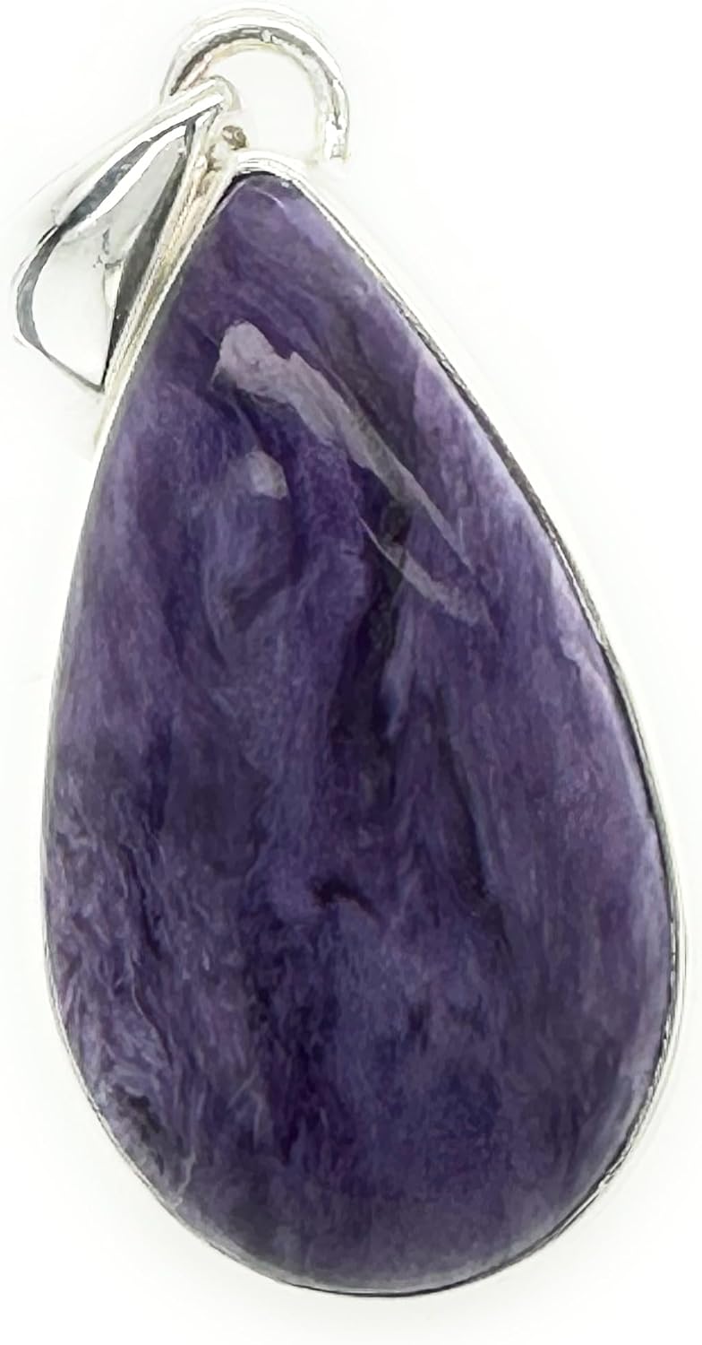 Natural Siberian Charoite 925 Solid Sterling Silver Pendant 40mm - Image 6