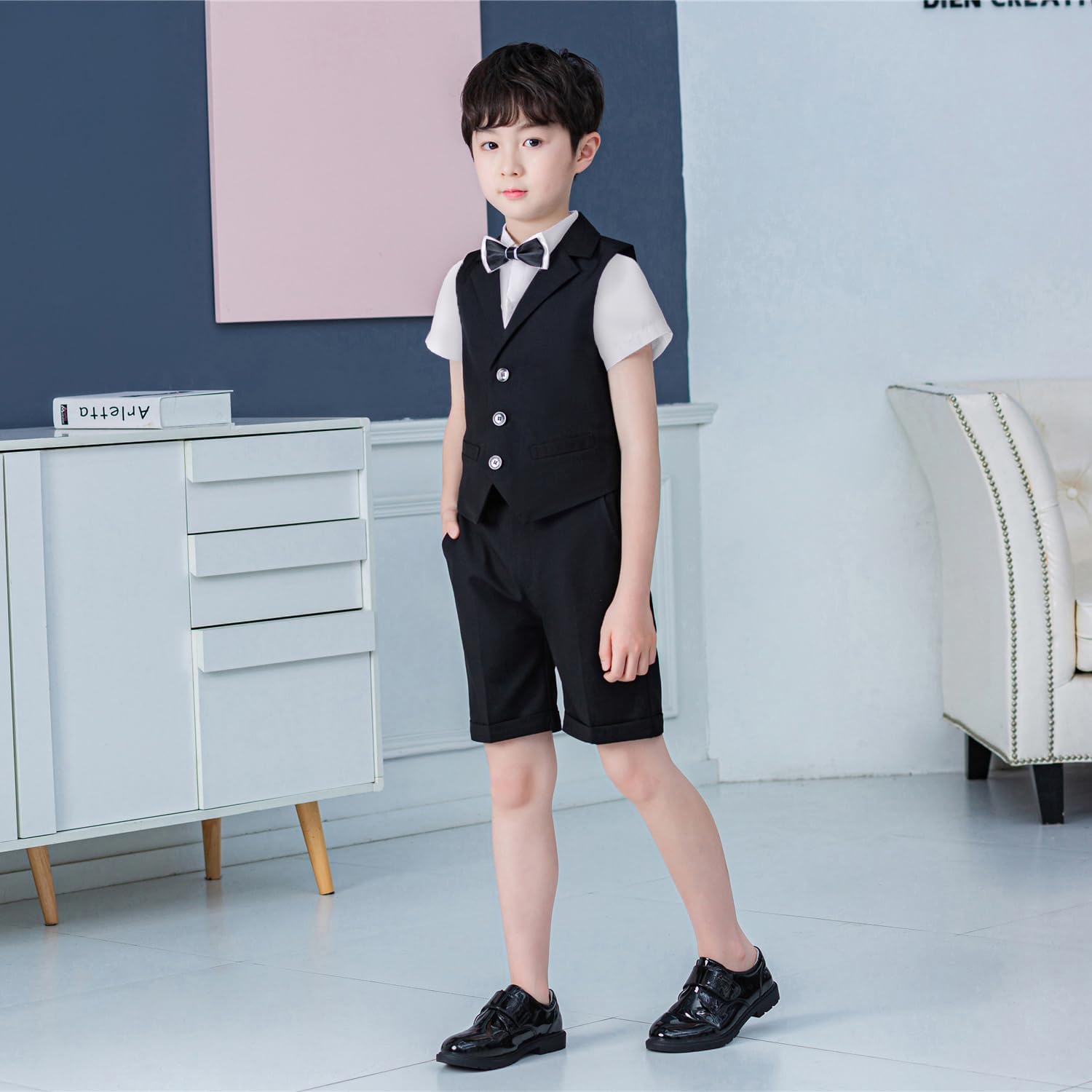 LOLANTA Boys Vest Tuxedo Suit Wedding Ring Bearer Outfits 4PCs Dress Clothes Vest Shirt Shorts Bow Tie - Image 3