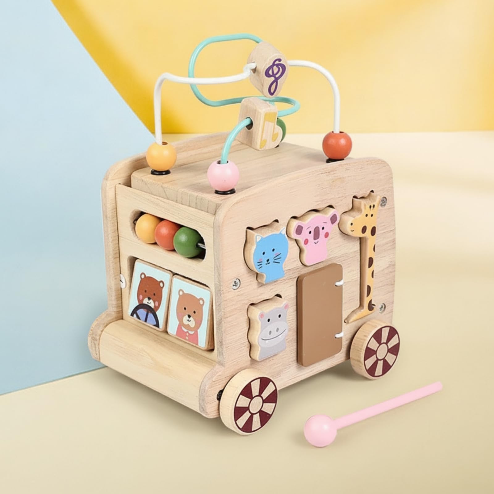 kowaku J Multifonction en Bois D'apprentisge Précoce Coloré Véhicule'activités Labyrinthe Perles Non Toxique pr Jeunes Enfants, Bébés, Bleu