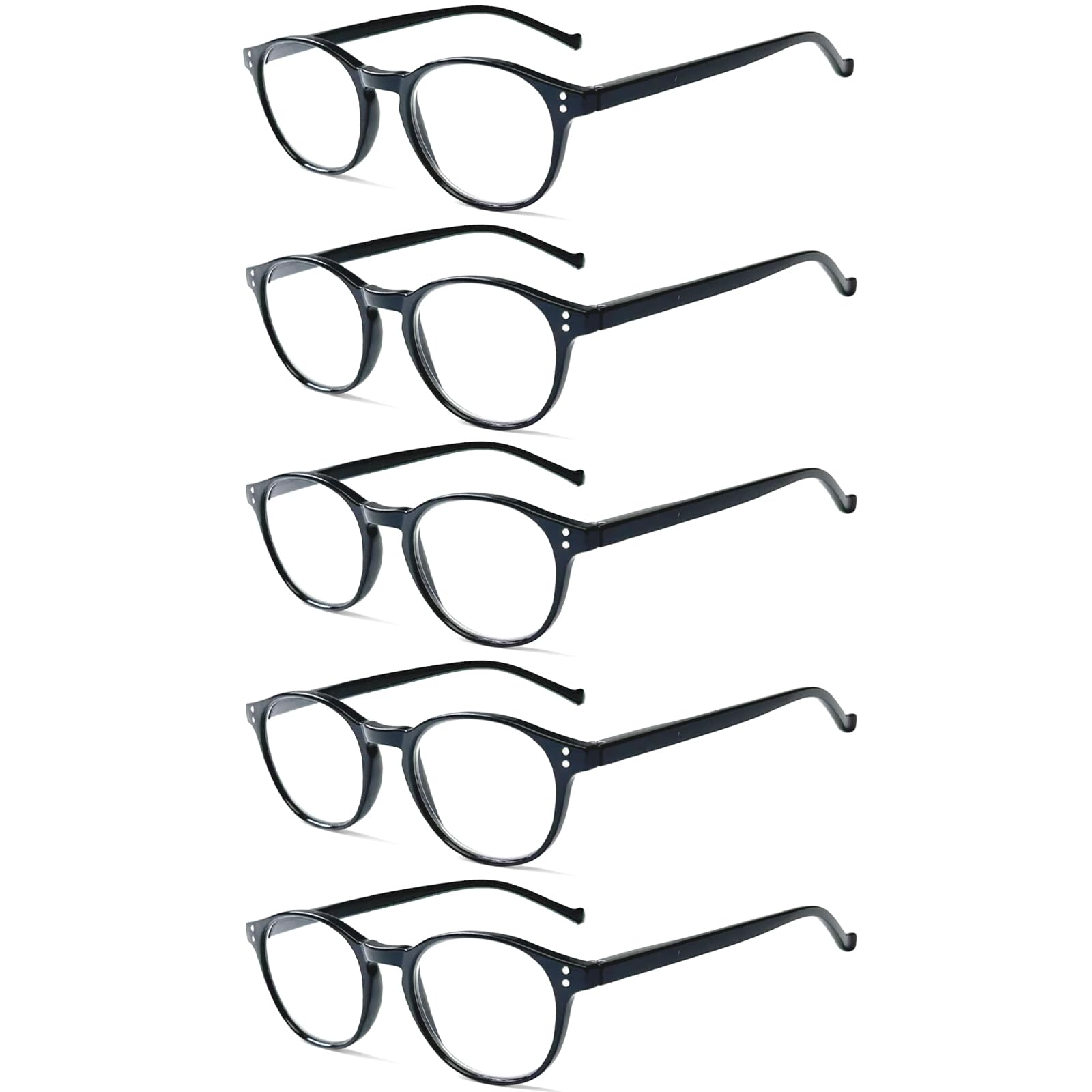 Photo 1 of NORPERWIS 5 Pairs Reading Glasses - Standard Fit Spring Hinge Readers Glasses for Men and Women (5 Pack Black-2, 4.00)