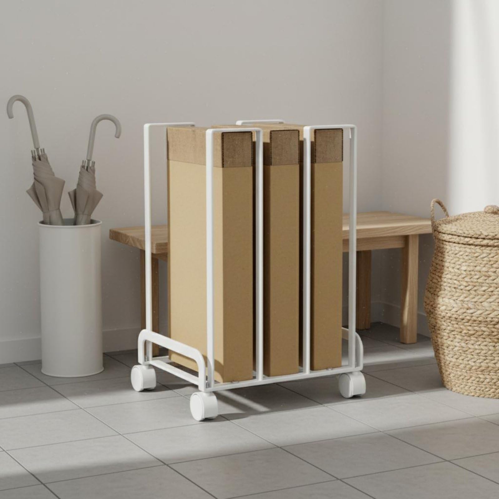Harilla Carrello Porta Cartoni Scaffale Supporto Organizzatore Ripiano Struttura in Acciaio al Carbonio Antiflesso con Ruote a Rotazione Completa per Mobilità, Nero