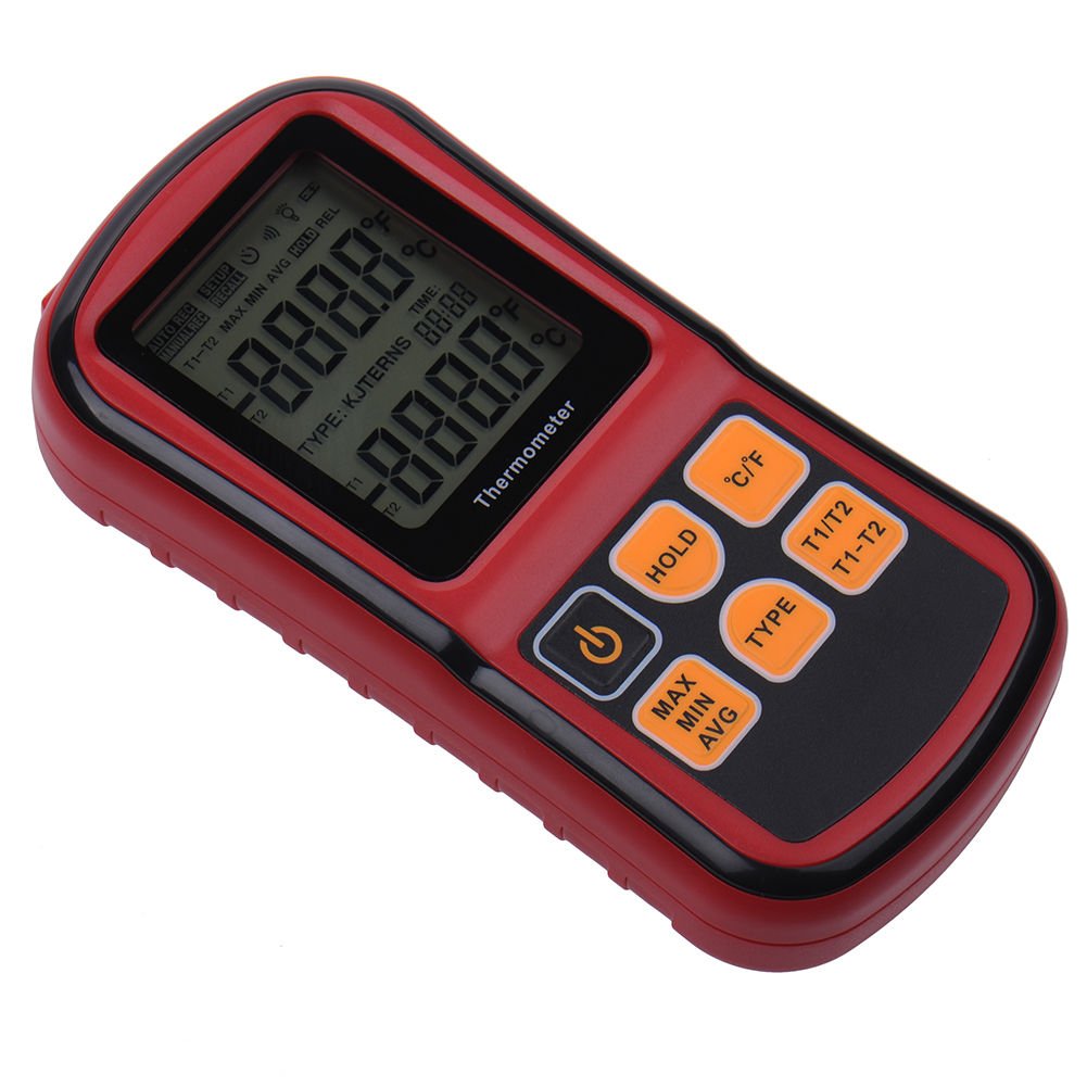 Termometro digitale Dual Channel RGBS con due termocoppie K tipo, retroilluminazione LCD per K/J/T/E/R/S/N, per industria agricoltura meteorologia